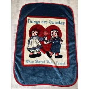 Vintage Raggedy Ann and Andy Plush Blanket 30" X 43" Things Are Sweeter